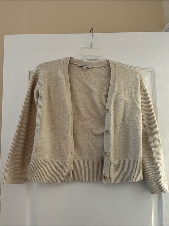 LOFT Sweaters - LOFT Cream Button-Front Ribbed-Sleeve Cardigan
